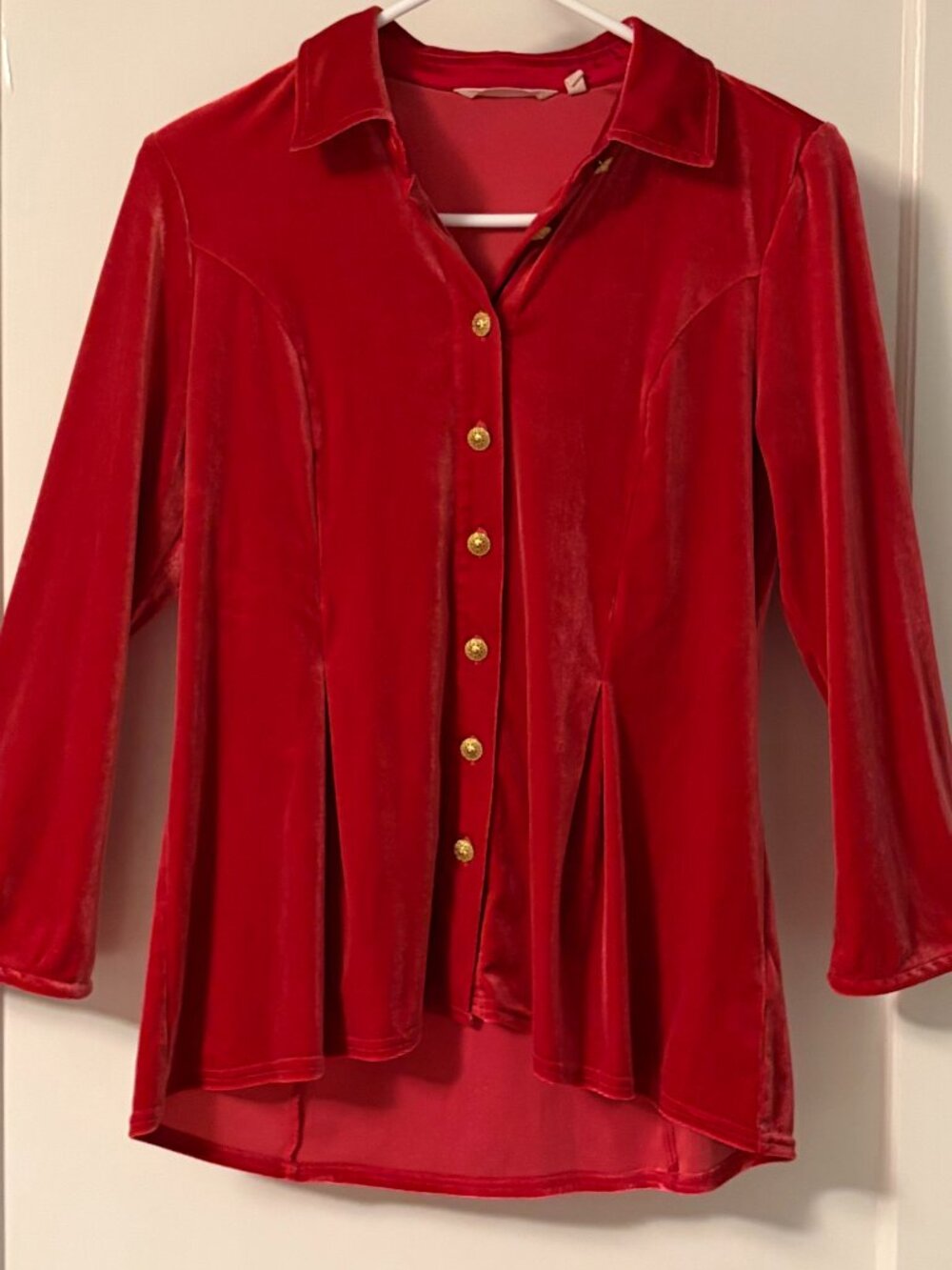 Soft Surroundings enchanted velvet shirt sangria red pleated size medium